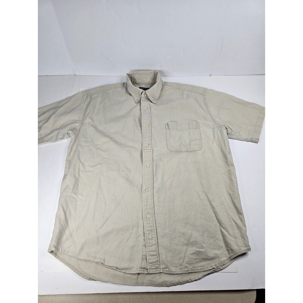 Eddie Bauer Mens XL Tan 100% Linen Short Sleeve Button Down Shirt Classic Fit